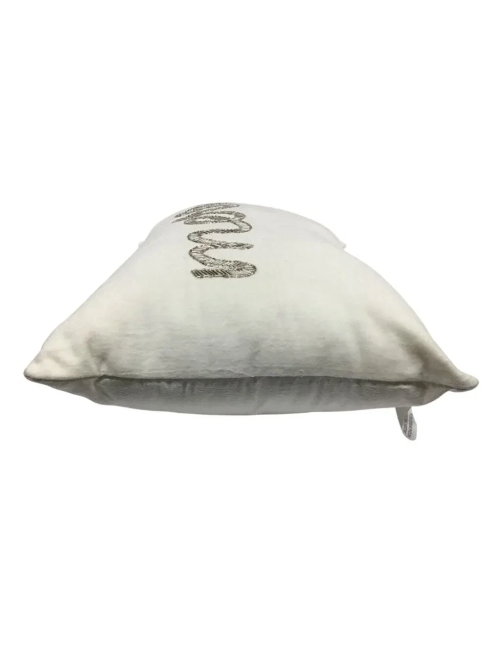 Christmas Silver Beaded Merry Design White Cotton Throw Pillow Devi Designs